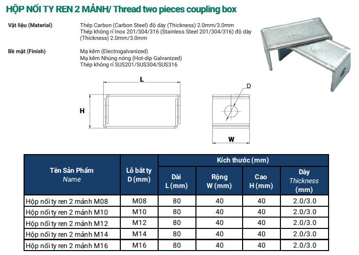 Thread Two Pieces Coupling Box